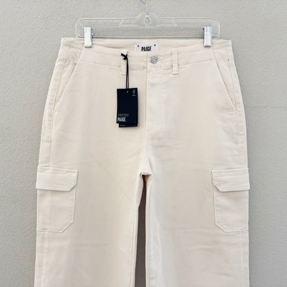 Paige Carly Wide Leg Cargo Pant 31 Cream Neutral Cotton Twill Utility Casual NWT - Picture 7 of 14
